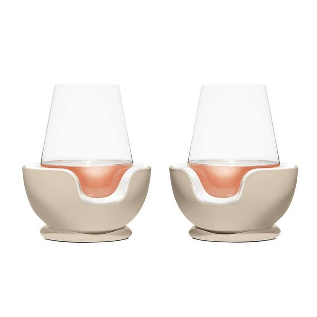 VoChill Stemless Wine Glass Chiller | Keep the Chill In Your Glass | New Wine Accessory | Separable & Refreezable Chill Cradle | Actively Chills Stemless Glassware | Sand, Pair Stemless