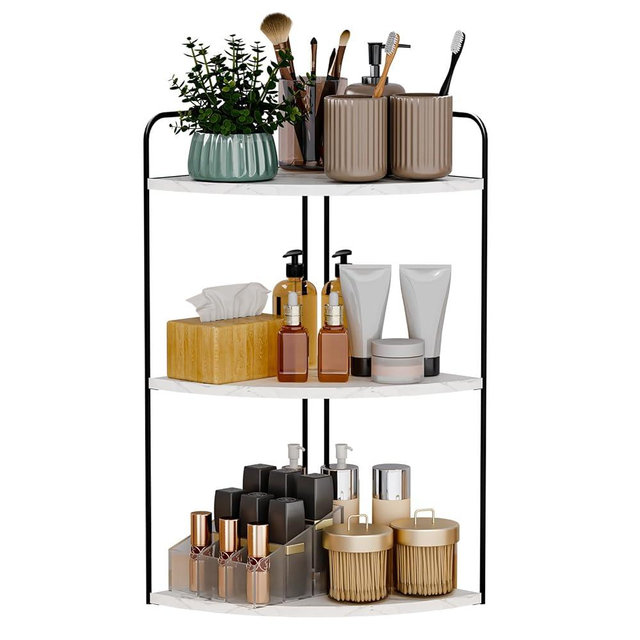 Forest Angle Bathroom Counter Organizer,Countertop Organizer,Vanity Organizers,Bathroom Storage,Bathroom Sink Caddy,Counter Shelf,Corner Counter,Corner Shelves(Black-White Marble)