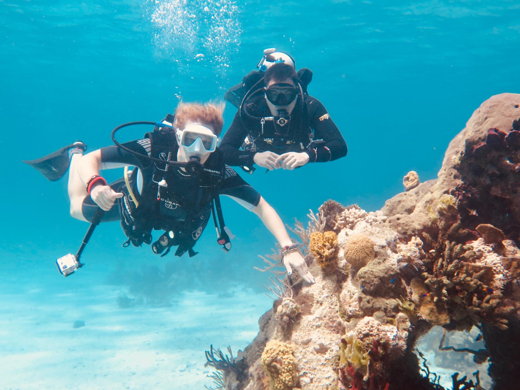 Scuba Diving, Bahamas - April 2022.  With over 1500 dives, Karl is a master of calm and collected below the surface.  Katie has been learning to dive, but is still a chaos puddle in the ocean depths.
