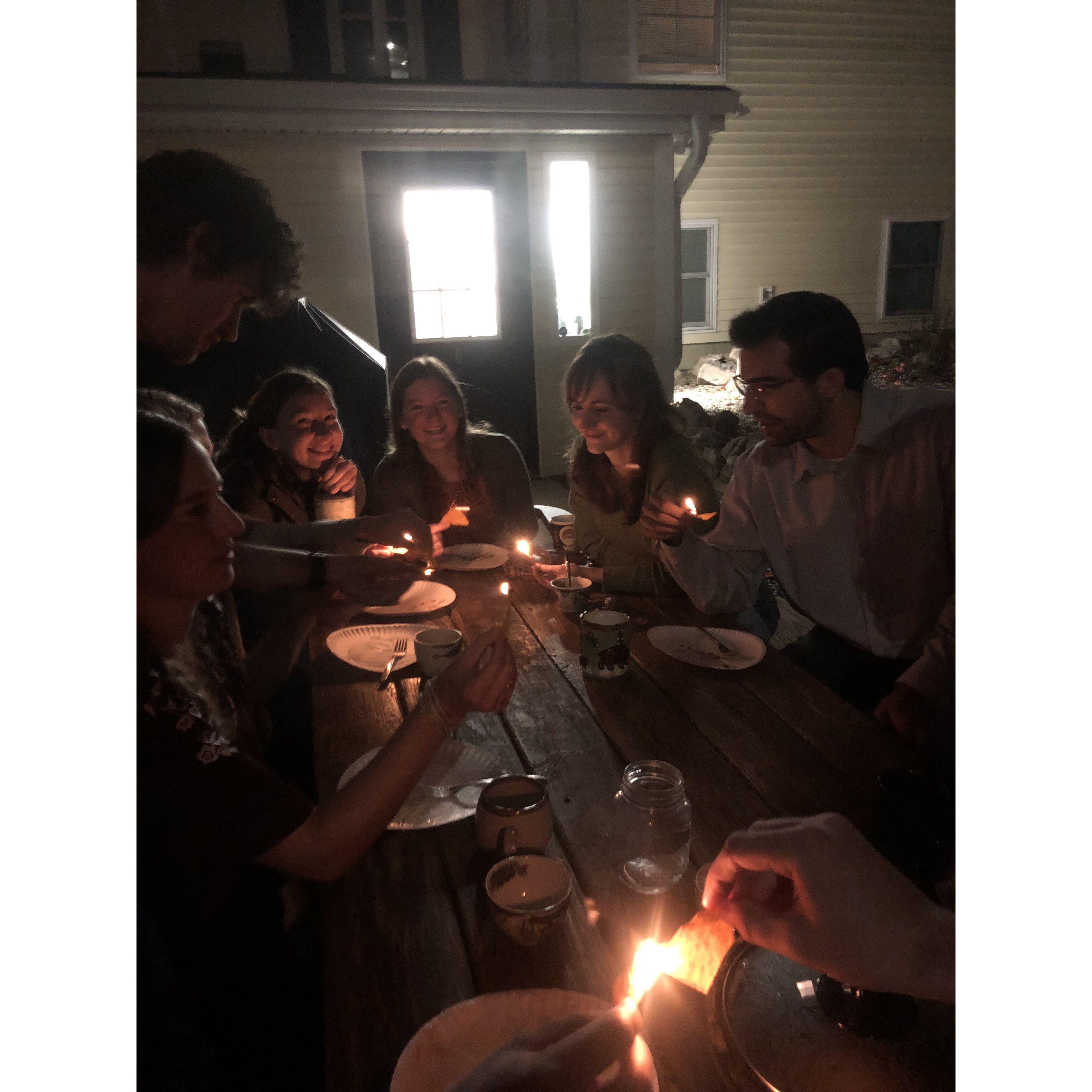 Celebrating Peter's 22nd birthday by burning Doritos