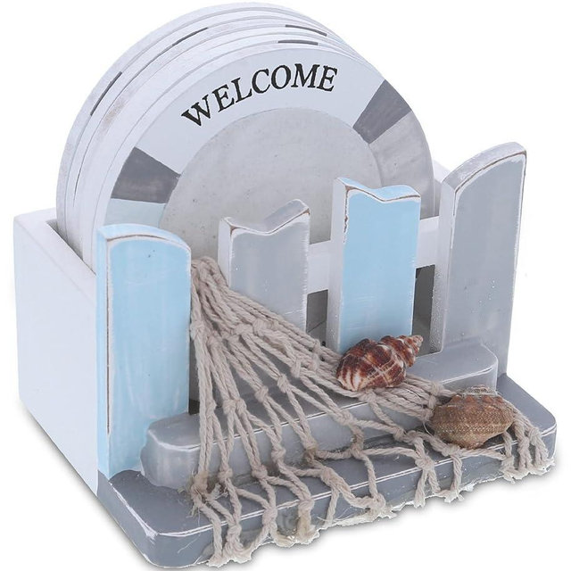 CoTa Global Moonlight Nautical Drink Coaster Set of 6 - Rustic Drink Coasters with Holder, Beach Decor for Home Table Top