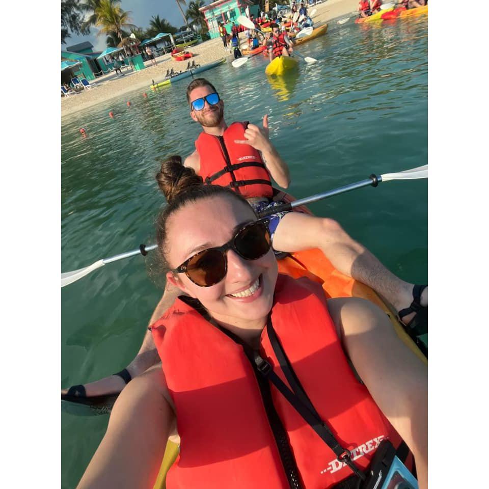 Our first cruise together, March 2023. Kayaking in the Bahamas