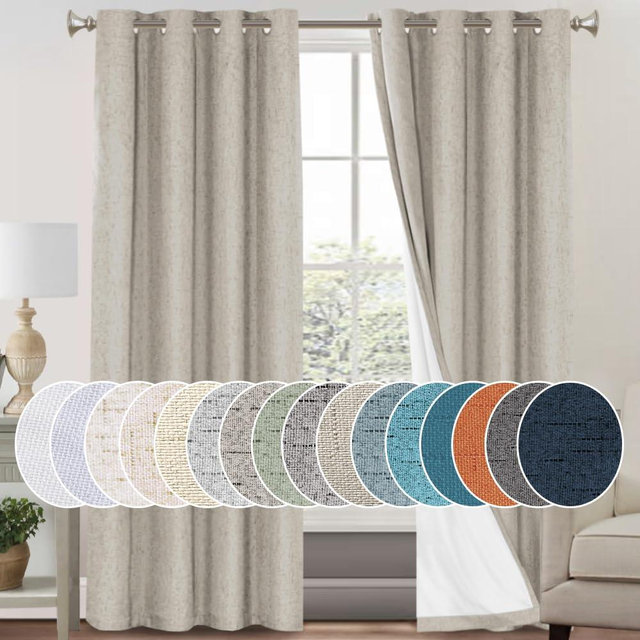 PrinceDeco Primitive Textured Linen 100% Blackout Curtains for Bedroom/Living Room Blackout Curtains 84 Inches Long, Energy Saving Window Treatment Curtains with White Liner (2 Panels, Cobblestone)