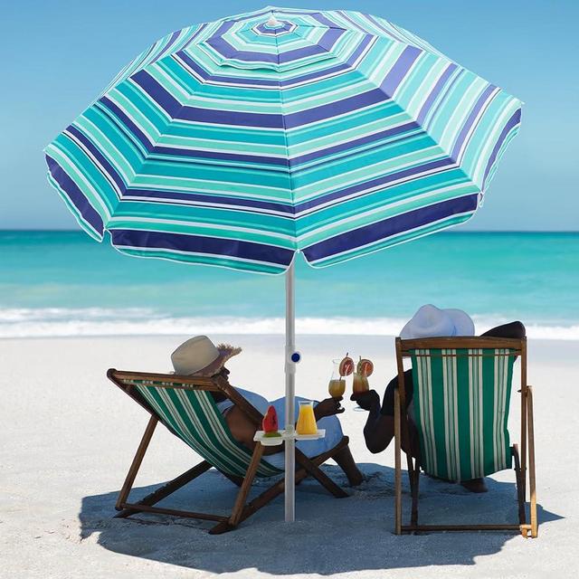 UDPATIO 6.5FT Heavy Duty Beach Umbrella for Sand, UPF 50+ PU Coating Sun Protection Beach Umbrella with Cup Holder, Portable Carry Bag for Outdoor Beach