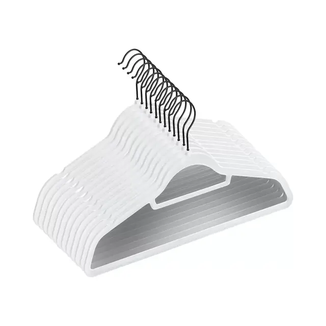 Squared Away™ Velvet Slim Suit Hangers in White with Matte Black Hook (Set of 12)