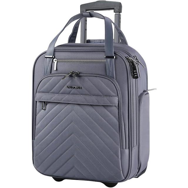 VANKEAN Carry On Underseat 16-inch Multi-functional Underseater Lightweight Overnight Suitcase with Wheels, Roller Case for Men Women Travel Business, Dark Grey