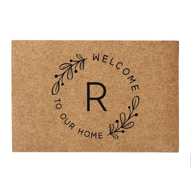 Personalization Mall Welcome Wreath Initial Synthetic Coir Doormat, 18x27, R