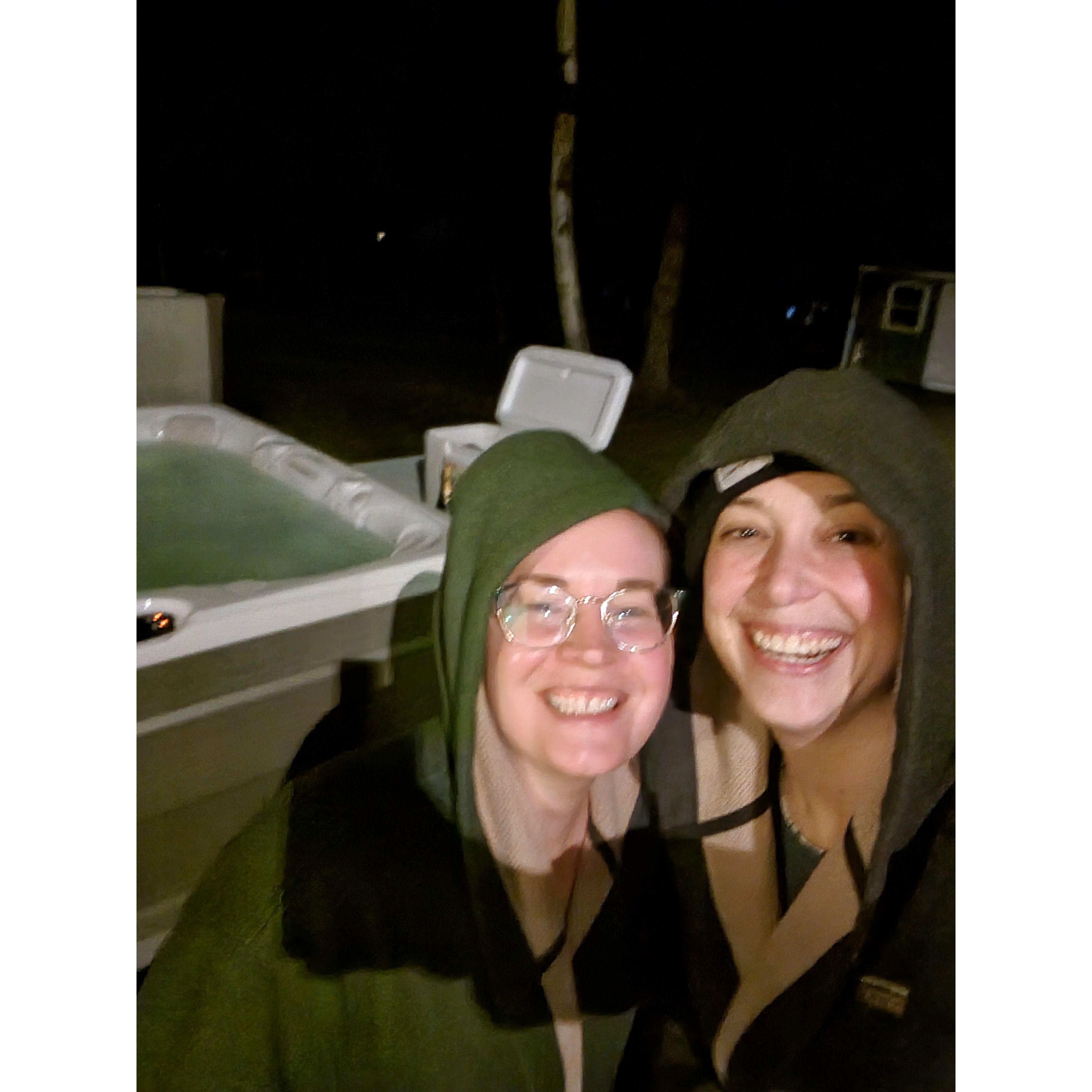 The inaugural hot tub dip!