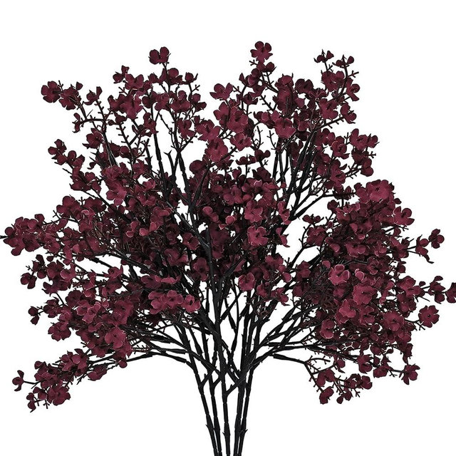 Mandy's 6pcs Burgundy Artificial Flowers Silk Fall Flowers Babys Breath Gypsophila 18.7" for Home Kitchen Decor New Year Spring