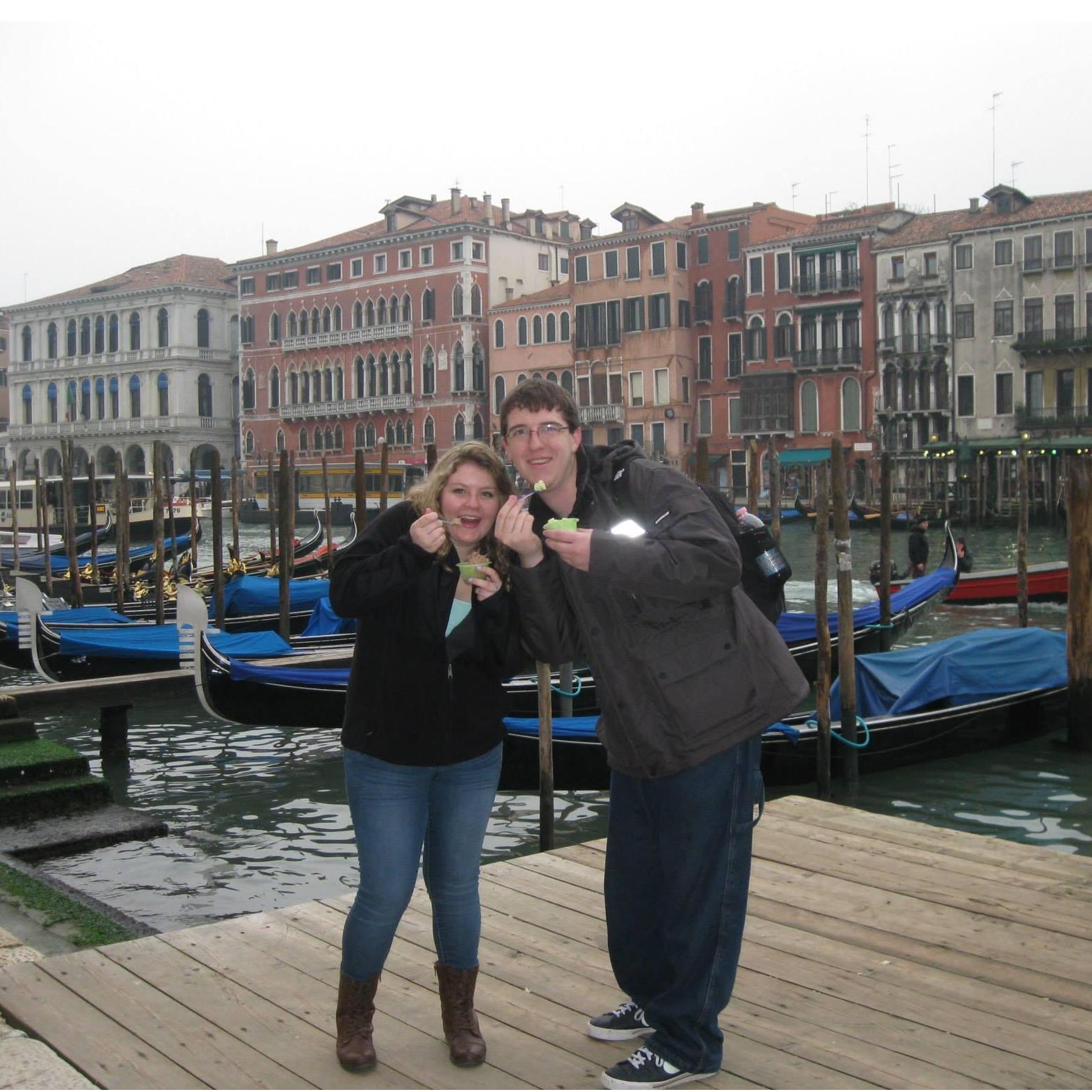 Study abroad in Italy, junior year. Eating gelato in Venice.