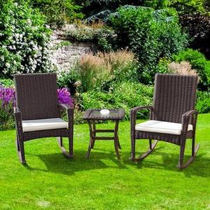 Gymax 3 Piece Rattan Wicker Furniture Set Cushioned Patio Garden Outdoor