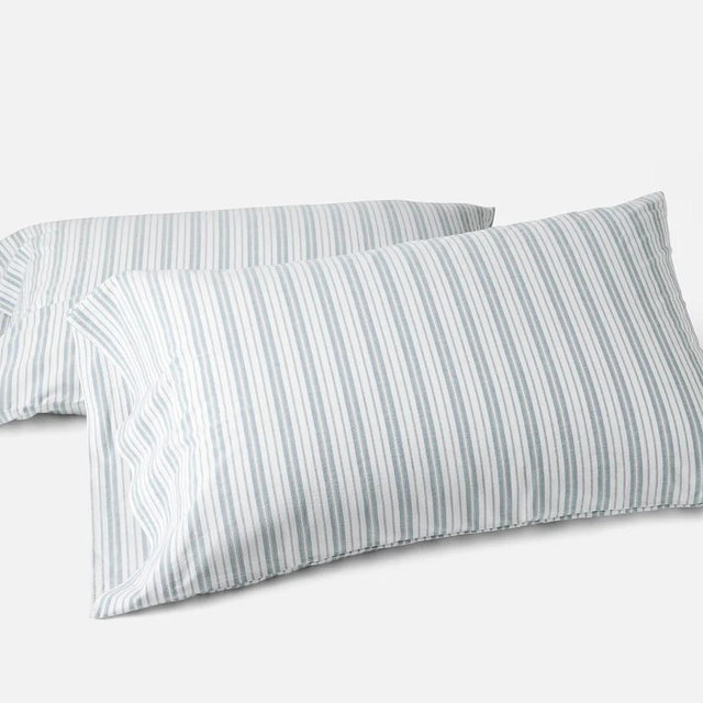 Organic Crinkled Percale™ Pillowcases (Pacific Blue Stripe, Standard/Queen)