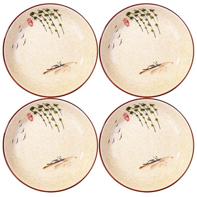 Swlthwen 4 Pcs Japanese Ceramic Dinner Plates, Household Tableware Plates (LS, 8 Inch)