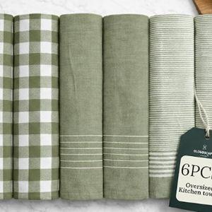 CLOUDSCAPE Kitchen Towels Set of 6 : Cotton-Blended Dish Cloths, Waffle Weave Quick-Drying Dish Towels for Kitchen Essentials, Highly Absorbent, Large 18”x28” Hand Towels with Hanging Loop -Sage Green