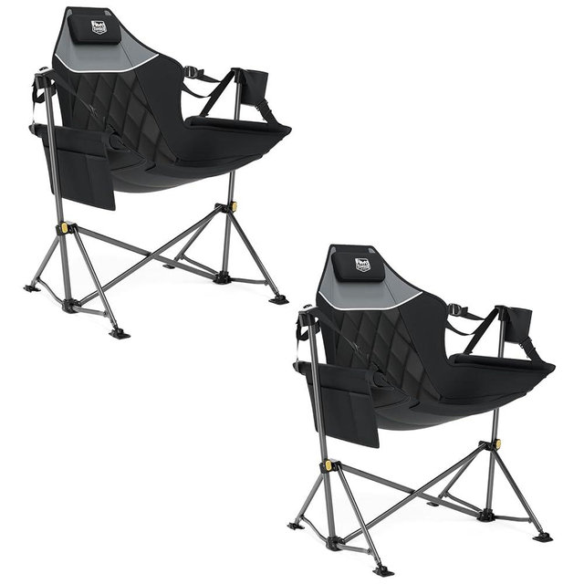 TIMBER RIDGE Hammock Camping Chair with Adjustable Backrest, Heavy Duty Folding Hammock Chair Supports 300lbs, Portable Hammock Chair for Camping, Travelling and Patio, Black 2 Pack