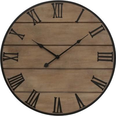 23" Brown Wood With Metal Numbers Wall Clock Light Brown - Threshold™