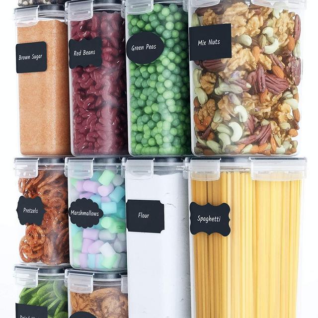 Chef's Path Airtight Food Storage Containers Set - Kitchen; Pantry Organization - BPA-Free - Plastic Canisters with Durable Lids Ideal for Cereal, Flour Sugar - Labels, Marker Spoon Set (14)