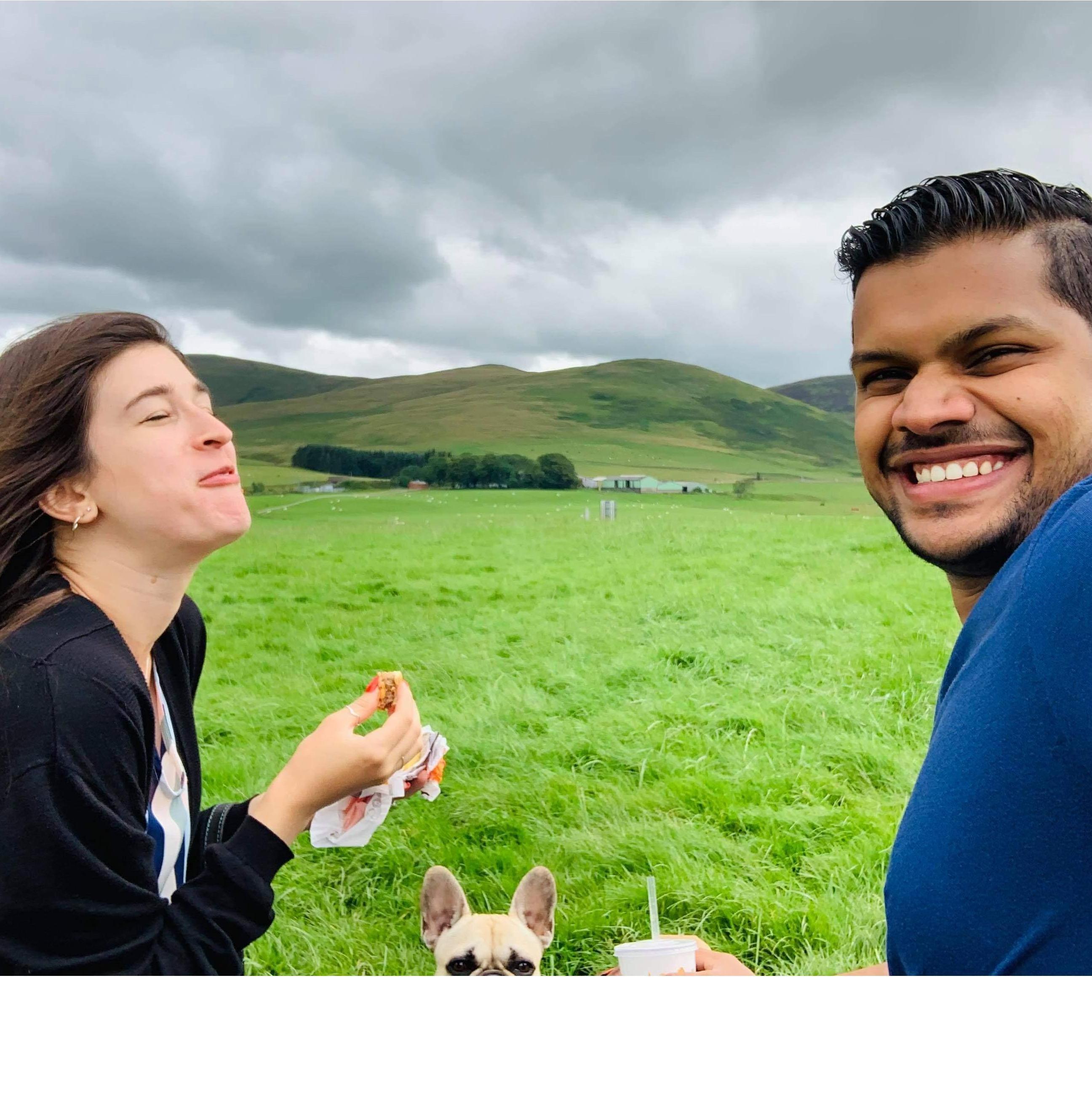 Scotland road trip pit stop. Gabriela was halfway through her whopper when Agnellinho decided to take a picture. You can see a rare tiny animal photo bombing as well