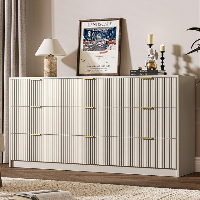 MAISONARIA Beige Dresser for Bedroom, 9 Drawer Double Dresser, Modern Chest of Drawers for Bedroom, Living Room, Entryway and Closet, 63" L x 15.7" D x 31.5" H