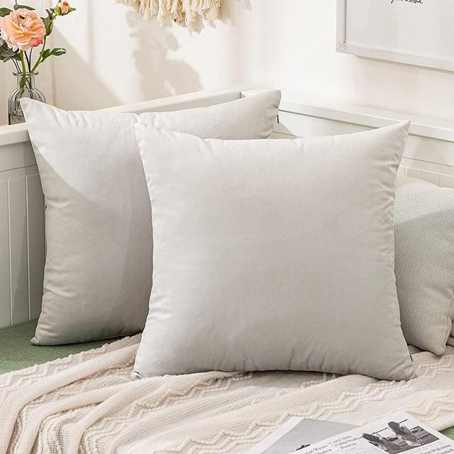 MIULEE Pack of 2, Velvet Soft Solid Decorative Square Throw Pillow Covers Set Cushion Cases Pillowcases for Sofa Bedroom 18x18 Inch Greyish White