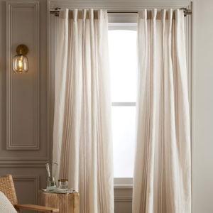 Coastal Stripe Linen Cotton Curtain in Ivory/natural