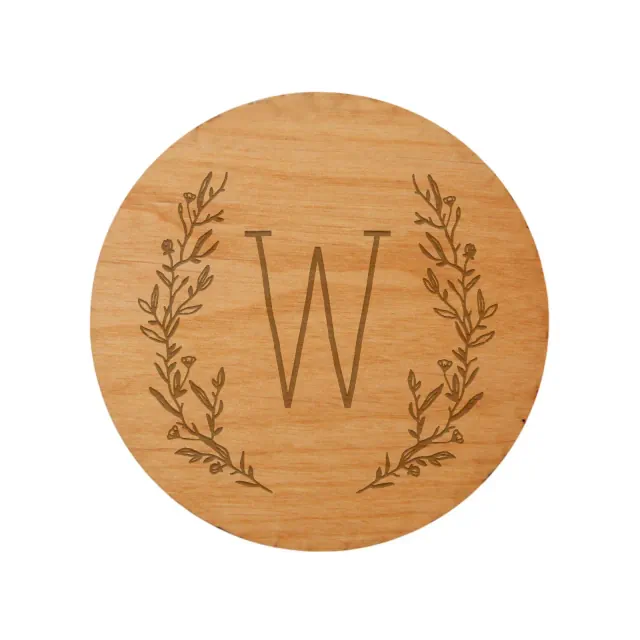 Personalization Mall Farmhouse Floral Personalized Initial Wood Coaster, W
