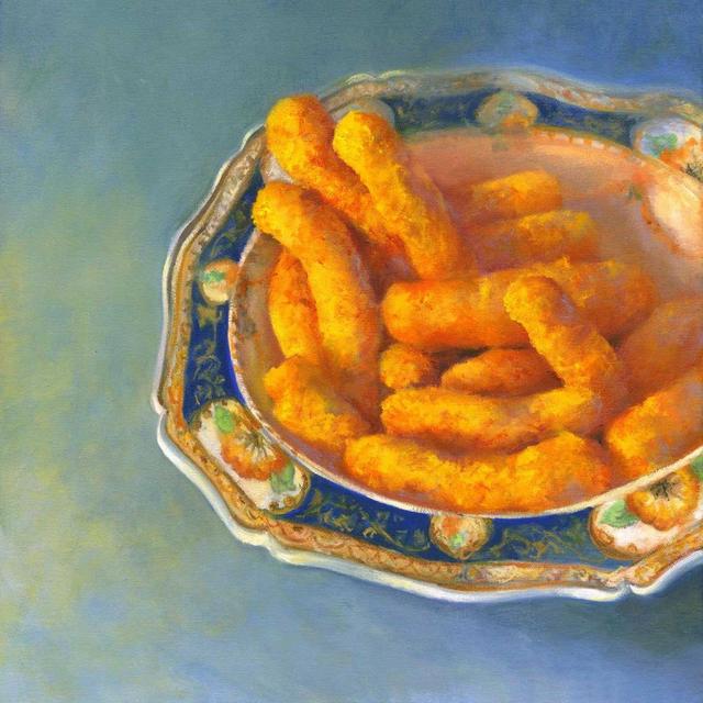 Cheese Puffs Art Print in square sizes 4x4 to 12x12 inch. Unique Decor for Man Cave, Home Bar or Gaming Room. Weird Gifts for Men, Husband