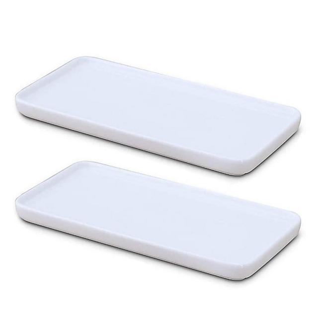 Ceramic Vanity Tray Small Rectangle, Bathtub Tray Bathroom Organizer, Cosmetics Holder for Tissue Candle Towel Plant Jewelry Ring Dish Dresser Perfume Shampoo-White(2 Pcs)(Small)