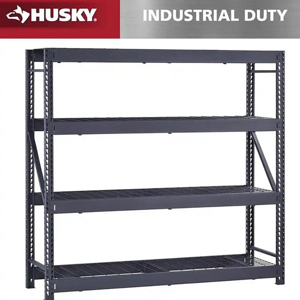 Husky 4-Shelf Metal Industrial Duty Freestanding Garage Storage Shelving Unit in Black (77 in. W x 72 in. H x 24 in. D) N2W772472W4B