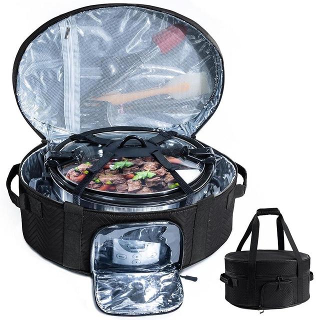 Insulated Slow Cooker Carrying Bag for 6-8 Quart CrockPot and Hamlton Beach Slow Cooker Totes with See-thought Window, Portable Carrier Case Slow Cooker Case with Adjustable Band and Accessory Pocket