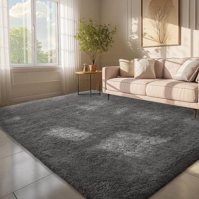 Ophanie 6x9 Area Rugs, Upgrade Non-Slip Fluffy Soft Rugs for Living Room, Large Shag Grey Fuzzy Plush Rug, Gray Shaggy Big Carpets for Bedroom, Kids Boys Girls Dorm Nursery Home Decor Aesthetic