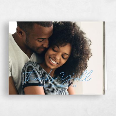 Blue Typography Wedding Thank You - Bow Bridge Portrait
