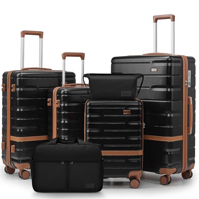 NEISIA Luggage Sets Lightweight Hard Shell Suitcases with Spinner Wheels for Family Travel - Durable PC+ABS Material Carry On Luggage YKK Zippers (Black, 6 Piece Sets (18/20/24/28/DB/TB))
