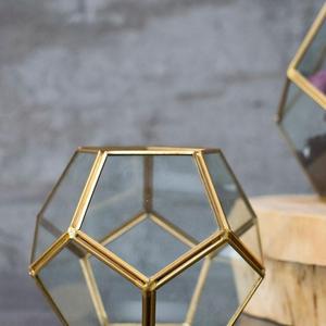 Hira Glass Geometric Pentagon Terrarium in Gold - 4.5&quot; Tall