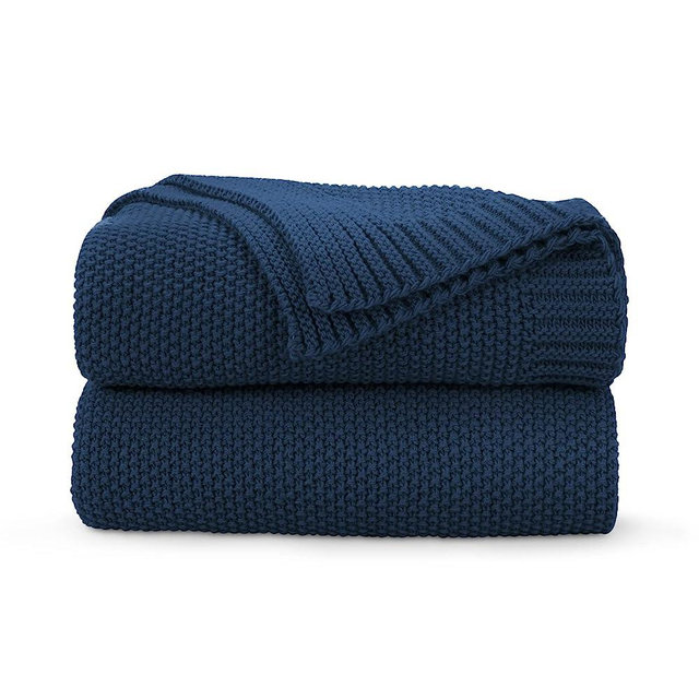 CozeCube Navy Blue Throw Blanket for Bed, Soft Cozy Cable Knit Throw Blanket for Twin Bed, Lightweight Warm Decorative Farmhouse Christmas Throw Blanket for Couch Sofa, 60"x80", Navy Blue