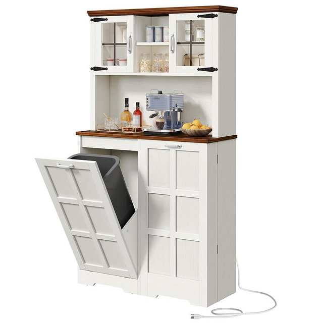 DWVO Kitchen Pantry Cabinet, Trash Can Cabinets Fits 13 Gallon Tilit Out Can,Kitchen Storage Cabinet with Shelves and Door, Freestanding Cupboard White Oak
