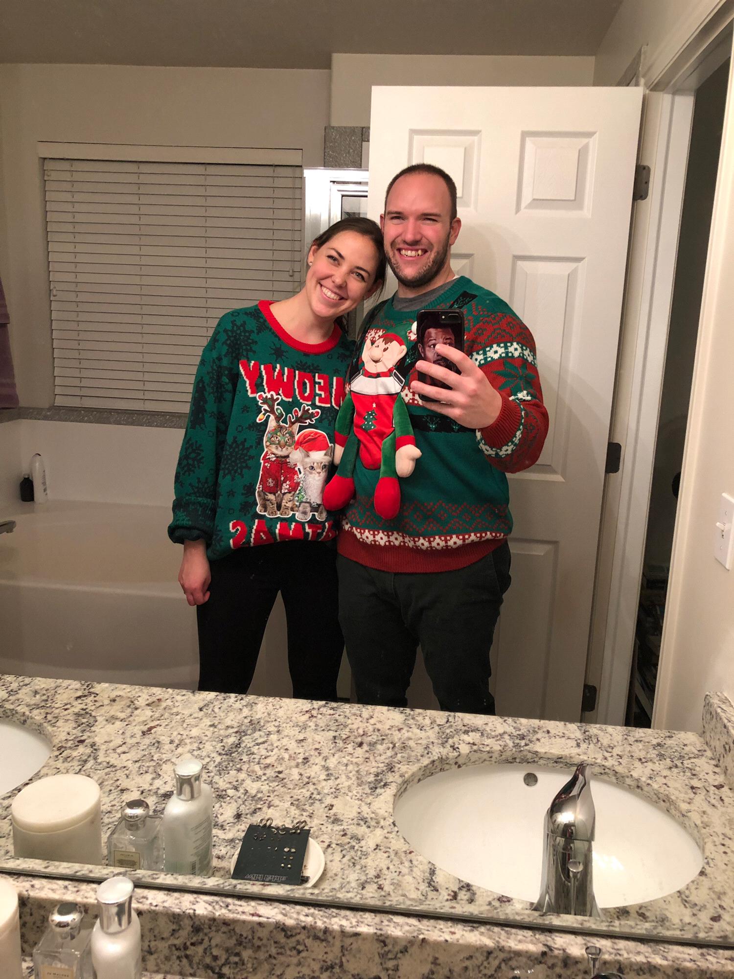 One of the few times I’ve ever seen Matt embarrassed was when he had to wear this sweater to a Christmas party. He bought two for Christmas hoping I’d pick the elf one.