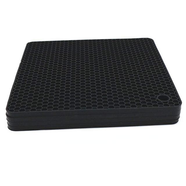 7"X7" Square Silicone Trivets Hot Pad Pot holders Countertop Mats Jar Opener and Spoon Rests, (Set of 4) Non Slip, Flexible, Durable, Dishwasher Safe Heat Resistant Color Black