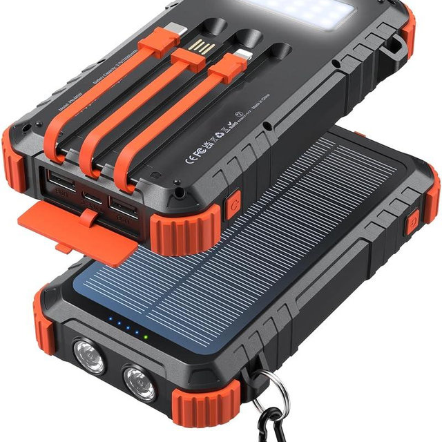 Uukto Power-Bank-Solar-Charger 45800mAh Fast Charging with 3 Built-in Cables LED Flashlight Portable External Battery Pack Compatible with All Smartphone, Tablet, Drone, Camera, etc.