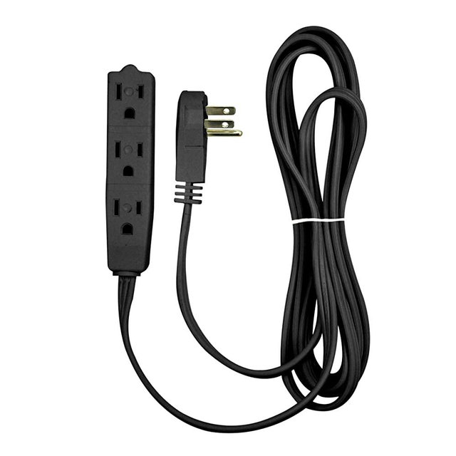 BindMaster 10 Feet Extension Cord/Wire, 3 Prong Grounded, 3 outlets, Angled Flat Plug, Black