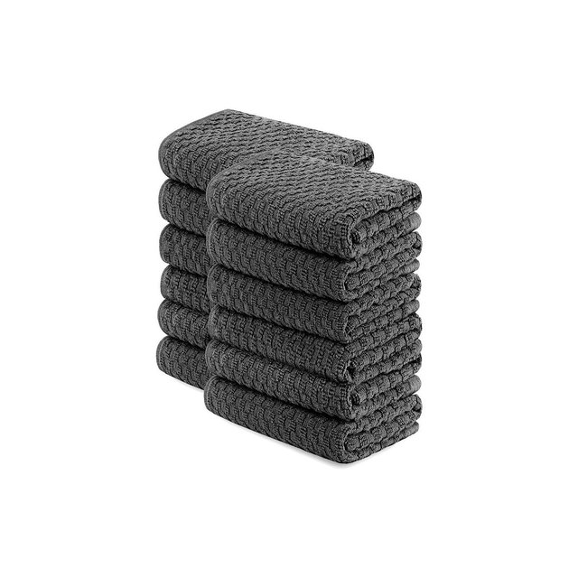 White Classic 100% Cotton Dobby Weave Design Kitchen Dish Towels for Washing Hands and Drying Dishes 15x26" Set of 12 - Grey