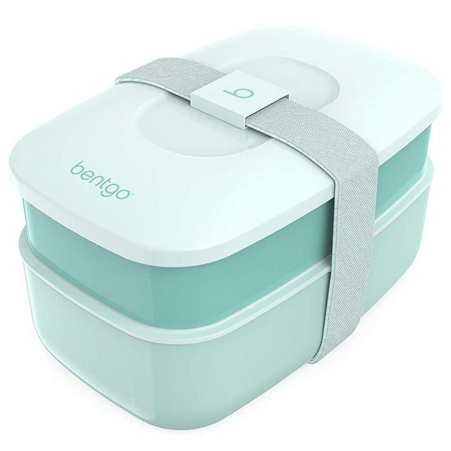 Bentgo Classic - All-in-One Stackable Bento Lunch Box Container - Modern Bento-Style Design Includes 2 Stackable Containers, Built-in Plastic Utensil Set, and Nylon Sealing Strap (Coastal Aqua)