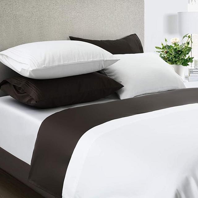 EMONIA Queen Size Bed Sheets - 800 Thread Count Long Staple Cotton Dark Grey Sheet Set, Fits Mattress 14'', Deep Pocket, Cooling, Breathable, Soft & Silky Sateen Weave 4 Piece Bedding Set