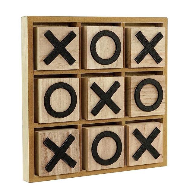 Tic Tac Toe Tabletop Rustic Board Game Set for Family, Kids, Adults, Living Room Coffee Table (9" x 9" x 1.3") - Brown