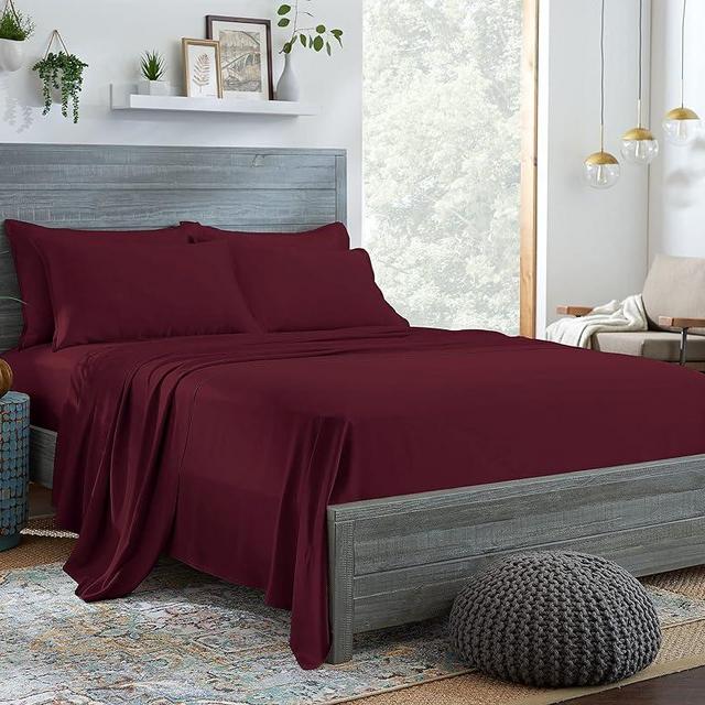 Stylinen 100% Organic Eucalyptus Bed Sheets King Size 4 Piece Set, Tencel Lyocell, Silky Soft & Smooth, Breathable, 16 Inch Deep Pockets, 1 Fitted, 1 Flat, 2 Pillowcases (King, Burgundy)