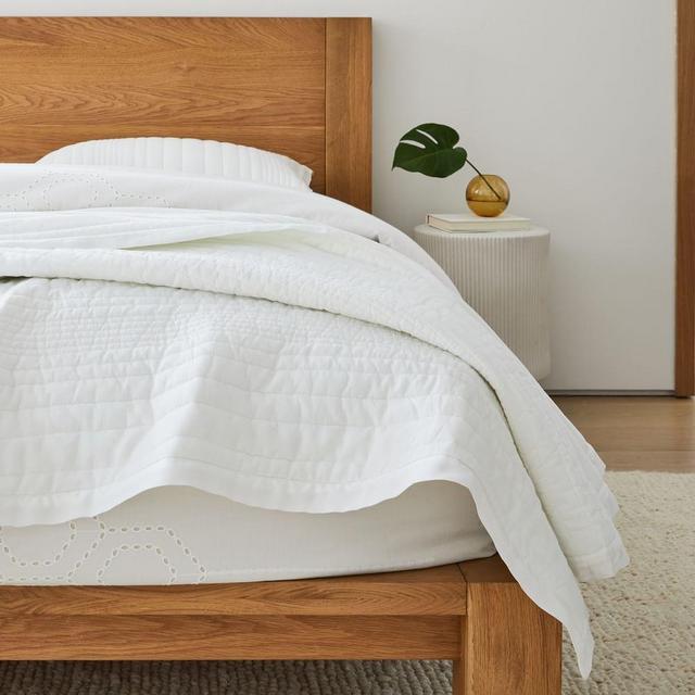 European Flax Linen Linework Quilt & King Sham, White, King