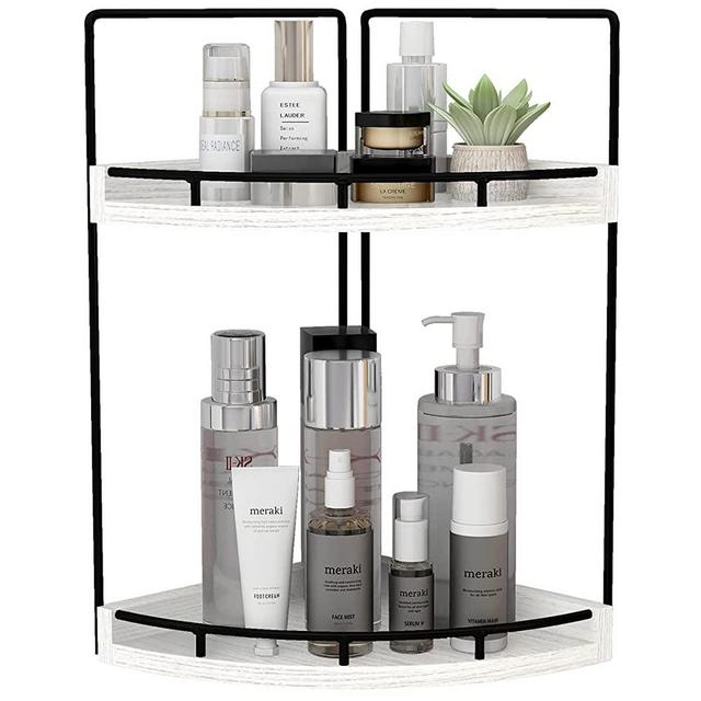 Dorhors 2-Tier Bathroom Storage and Organizer,Bathroom Counter Corner Shelf,Vanity Organizers and Storage,Small Corner shelf for Kitchen,Bathroom,Dresser(Rustic White)