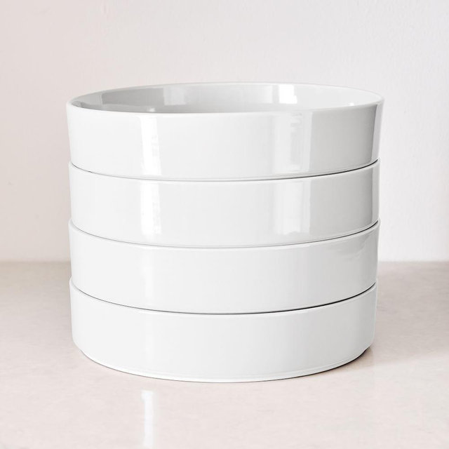 Straight Sided Nested Dinnerware, Pasta Bowl, Stoneware, White, Set of 4