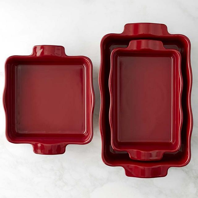 Emile Henry 3-Piece Ruffled Baker Set, Burgundy