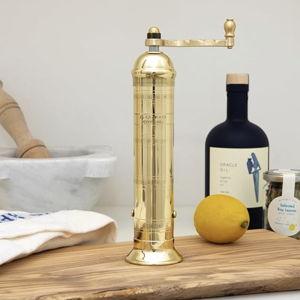 Original Greek Pepper Mill, 9-Inch Brass – European Manual Pepper Grinder, Refillable, with Polishing Cloth